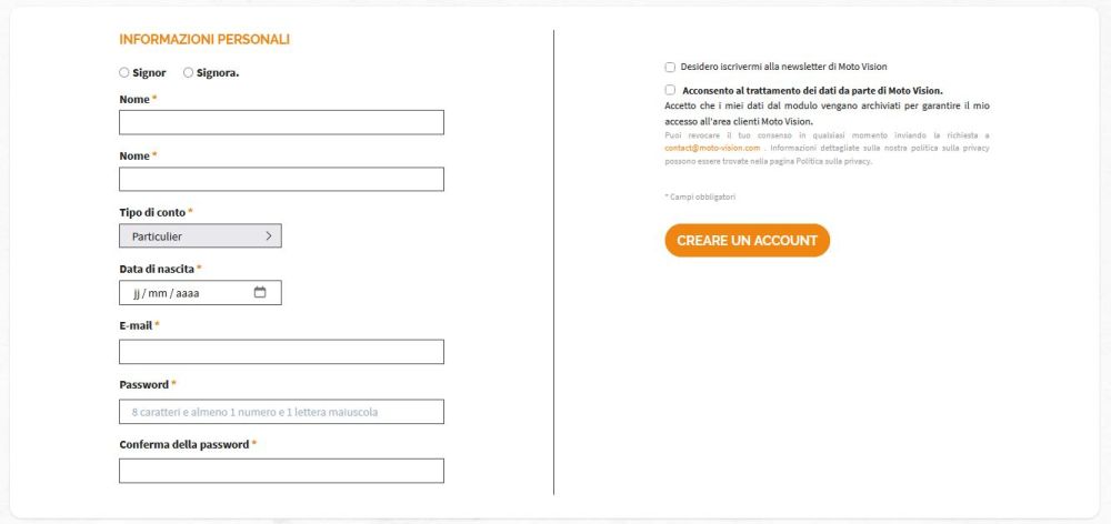 Creazione di un Account Professionale Moto Vision